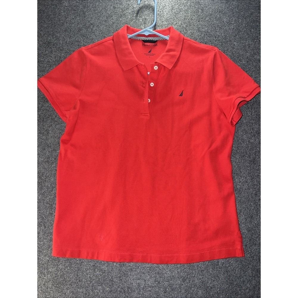 Women's Nautica Red Short Sleeve Polo Shirt Size Large